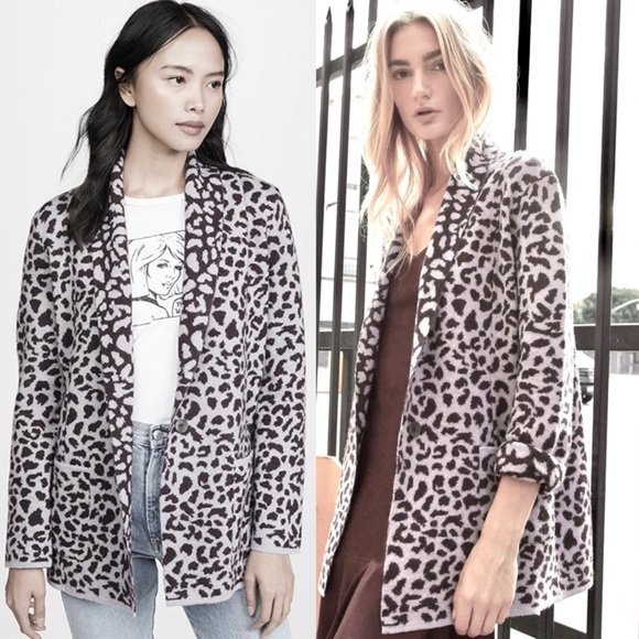 NATION LTD Kelly Blazer Leopard Cardigan Sweater Knit Jacket Wool Black Brown M - Picture 2 of 16